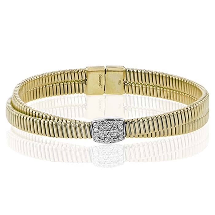 Simon G. Ribbed Double Twist Diamond Bangle Bracelet in 18K Yellow and White Gold