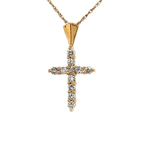 Estate Diamond Cross Necklace in 14K Yellow Gold