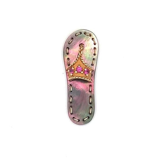 Load image into Gallery viewer, Estate Mother of Pearl and Ruby Flip Flop Pendant in 14K Yellow Gold

