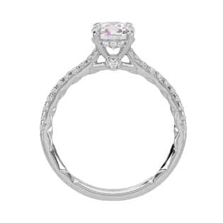 A. Jaffe Four Prong Engagement Ring with Diamond Band in 14K White Gold