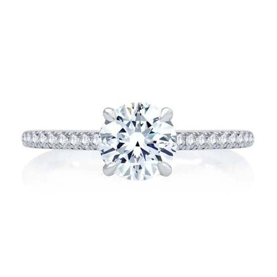 A. Jaffe Four-Prong Engagement Ring Semi-Mounting with Diamond Band in 18K White Gold