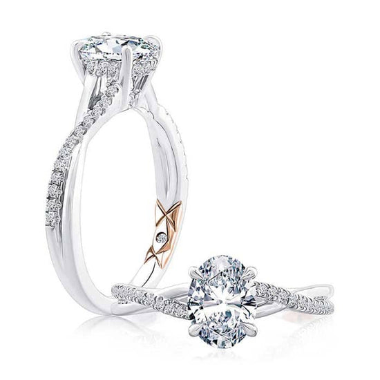 A. Jaffe .18CTW Intertwined Oval Diamond Engagement Ring Semi-Mounting in 14K White Gold