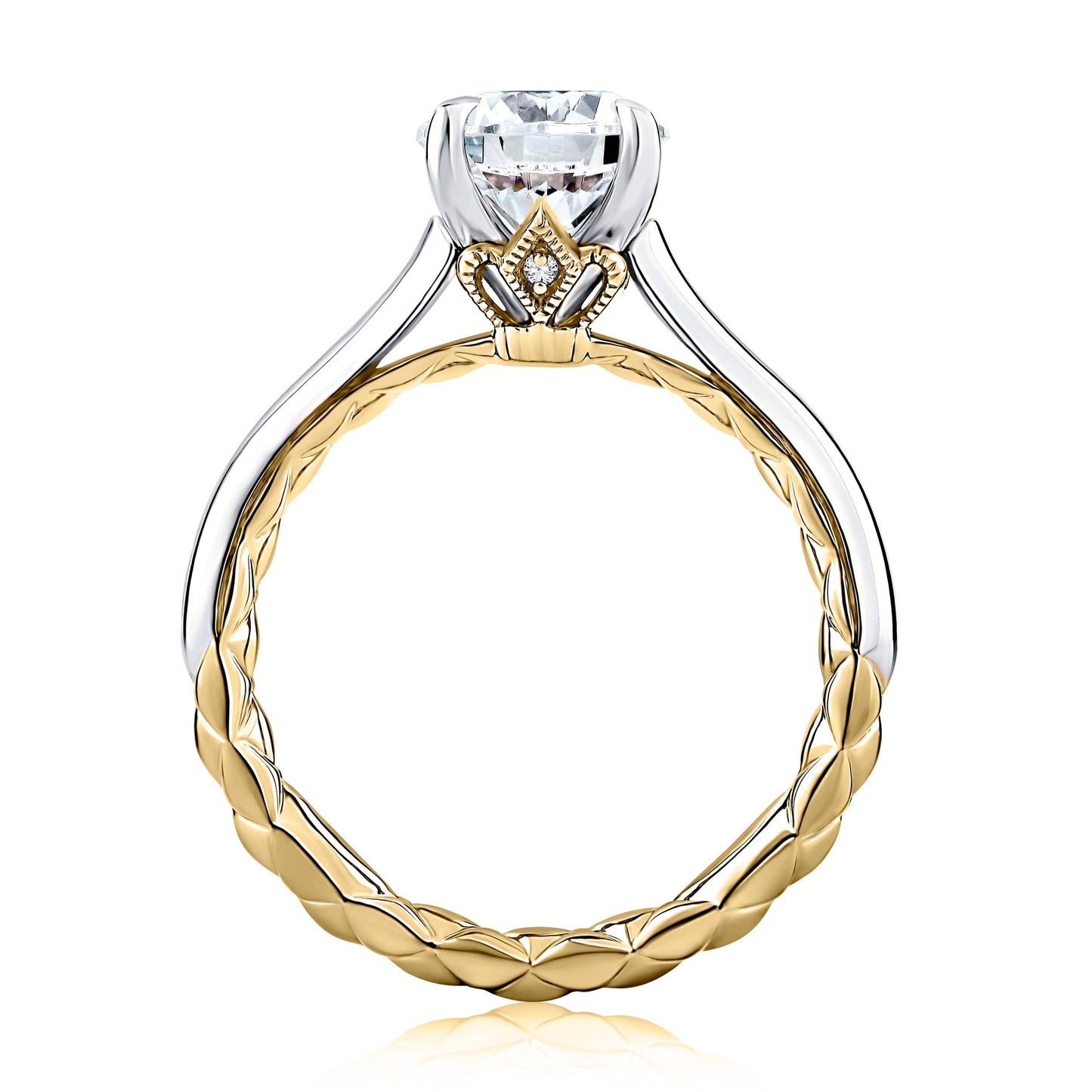 Load image into Gallery viewer, A. Jaffe .01TW Diamond Accented 4 Prong Solitaire in 14K White and 14K Yellow Gold
