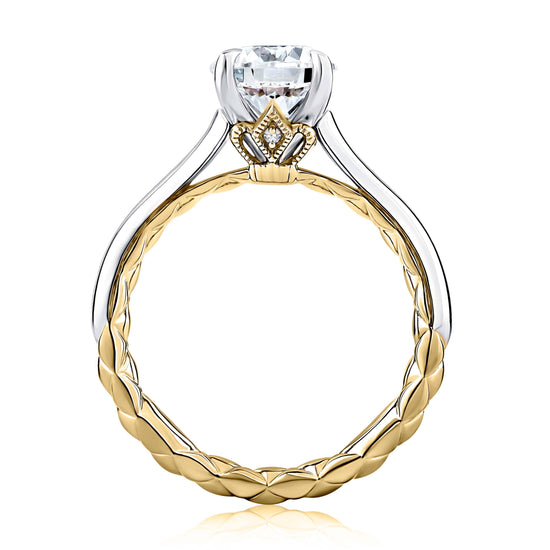 Load image into Gallery viewer, A. Jaffe .01TW Diamond Accented 4 Prong Solitaire in 14K White and 14K Yellow Gold
