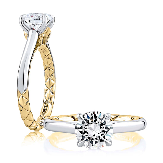 A. Jaffe .01TW Diamond Accented 4 Prong Solitaire in 14K White and 14K Yellow Gold