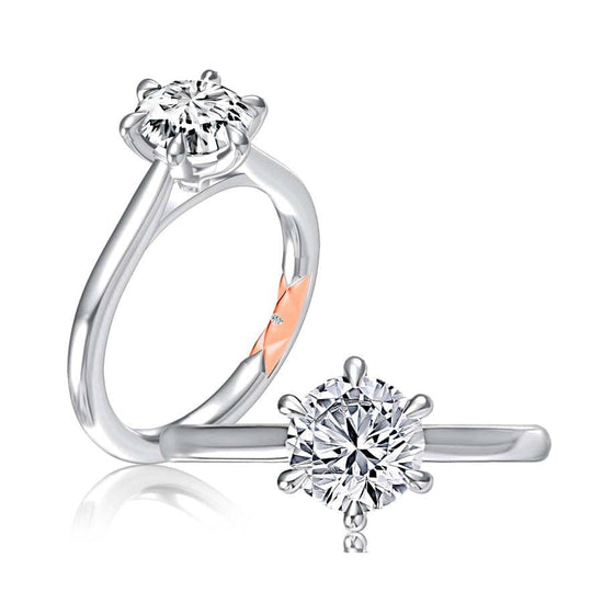 A. Jaffe 6-Prong Round Diamond Solitaire Engagement Ring Mounting in 14K White and Rose Gold