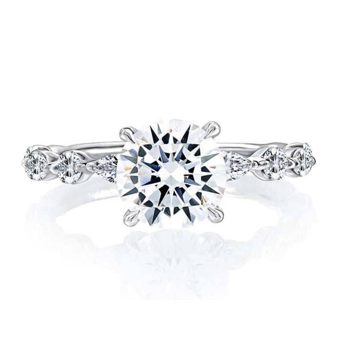 A. Jaffe Round Center Diamond Engagement Ring Semi-Mounting with Alternating Marquise and Round Diamond Band in 14K White Gold