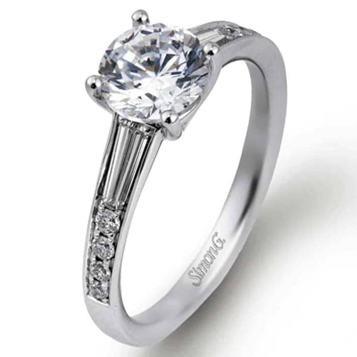 Load image into Gallery viewer, Simon G. Tapered Baguette Engagement Ring Semi-Mounting in 18K White Gold
