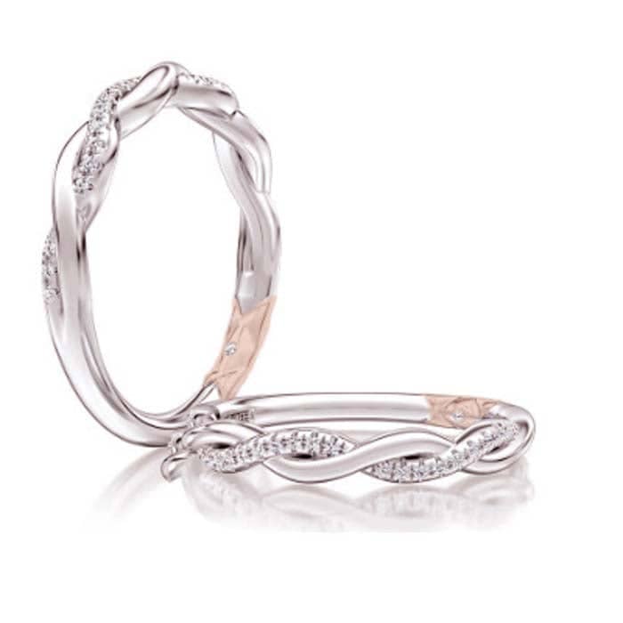 A. Jaffe Twist Design Diamond Wedding Band in 14K White Gold with Rose Gold Accent