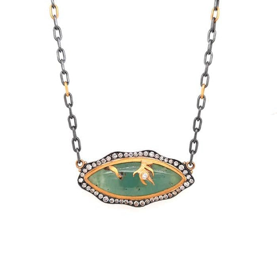 Load image into Gallery viewer, Lika Behar Aquaprase and Diamond &amp;quot;My World with Golden Islands&amp;quot; Reversible One-of-a-Kind Necklace in 24KYG and Oxidized Sterling Silver
