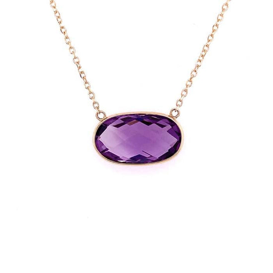 Load image into Gallery viewer, Mountz Collection Amethyst Oval Briolette East/West Pendant in 14K Yellow Gold
