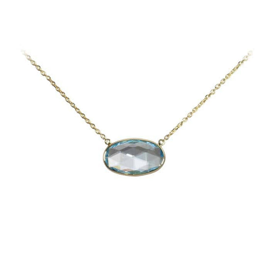 Load image into Gallery viewer, Mountz Collection Sky Blue Oval Briolette East/West Pendant in 14K Yellow Gold
