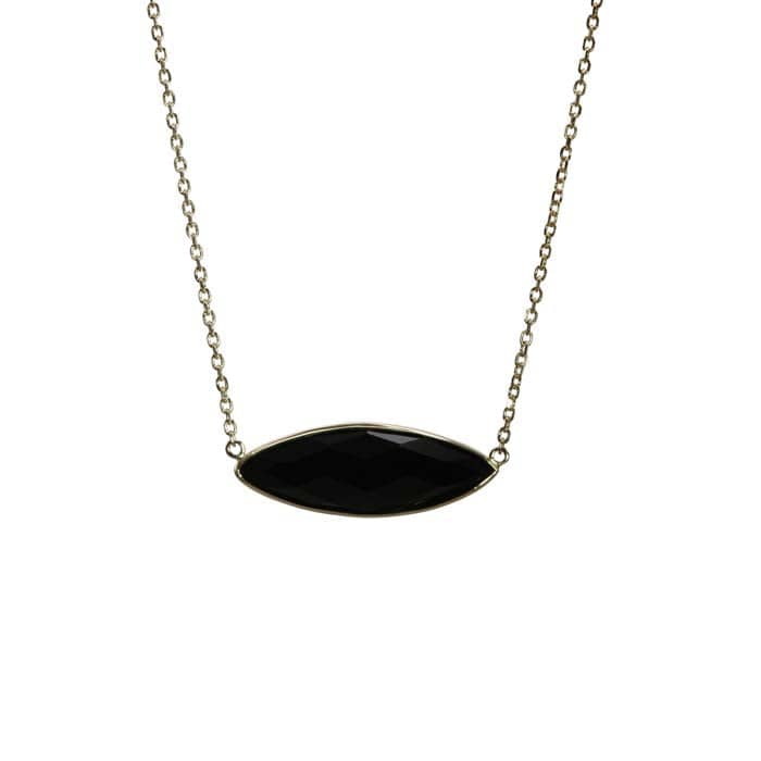 Mountz Collection Onyx Marquise Shaped East/West Necklace in 14K Yellow Gold