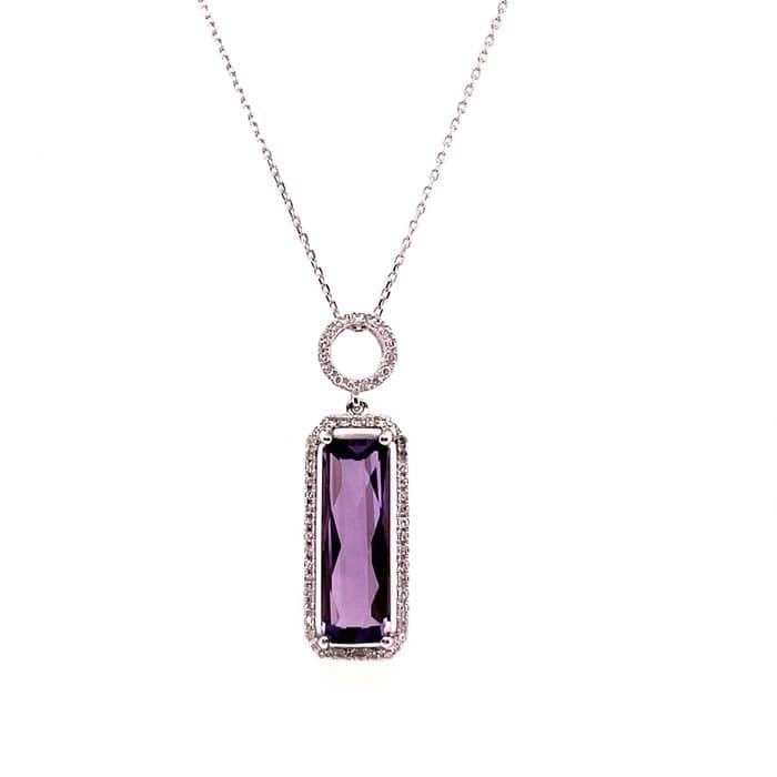 Load image into Gallery viewer, Mountz Collection 4.25AM/.18D Amethyst and Diamond Drop Pendant in 14K White Gold
