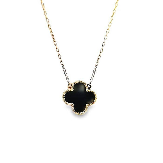 Load image into Gallery viewer, Mountz Collection Black Onyx Clover Pendant Necklace in 14K Yellow Gold
