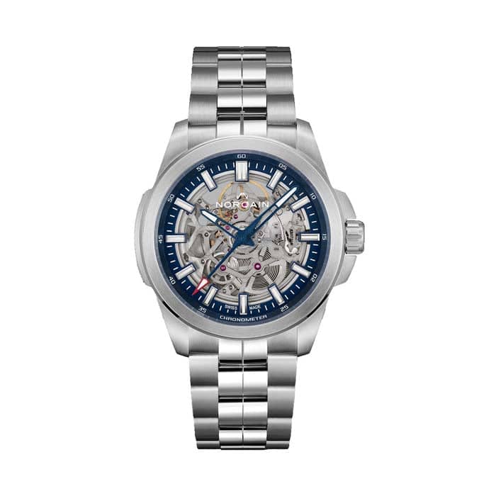 NORQAIN  42mm Independence Skeleton Automatic Watch in Stainless Steel, Blue