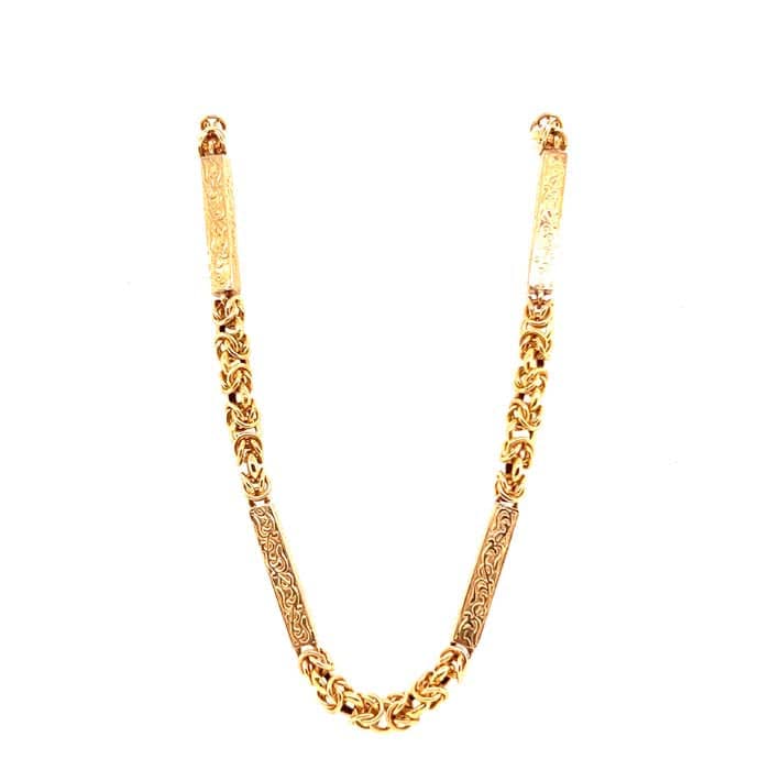 Load image into Gallery viewer, Estate Bar and Byzantine Chain Link Neckalce in 14K Yellow Gold

