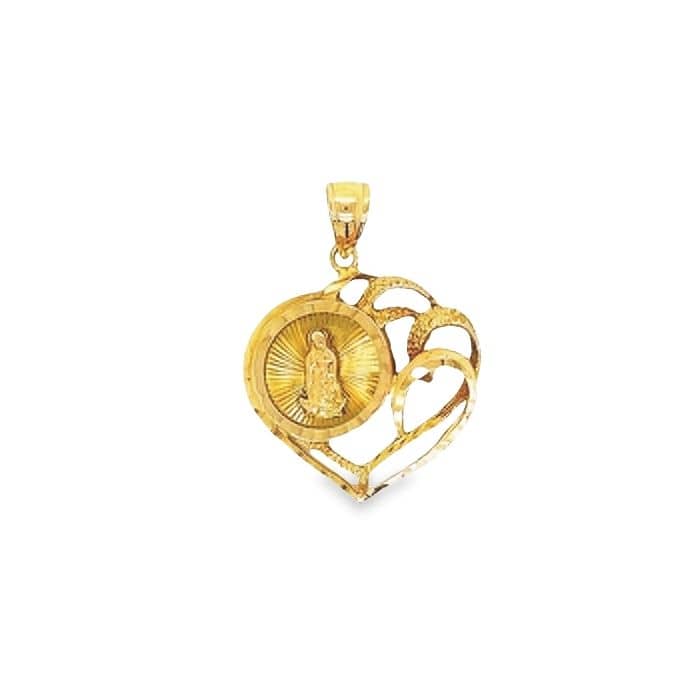 Load image into Gallery viewer, Estate Heart Pendant with Blessed Mother Medal in 14K Yellow Gold
