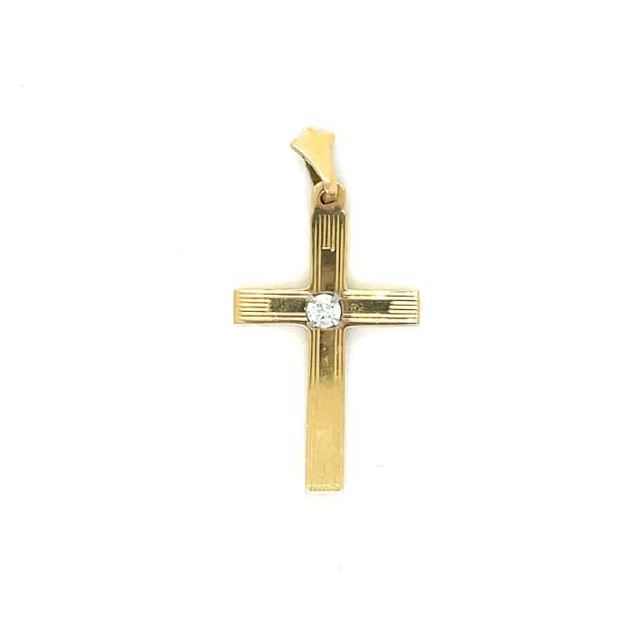 Estate Cross Pendant with Diamond in 14K Yellow Gold