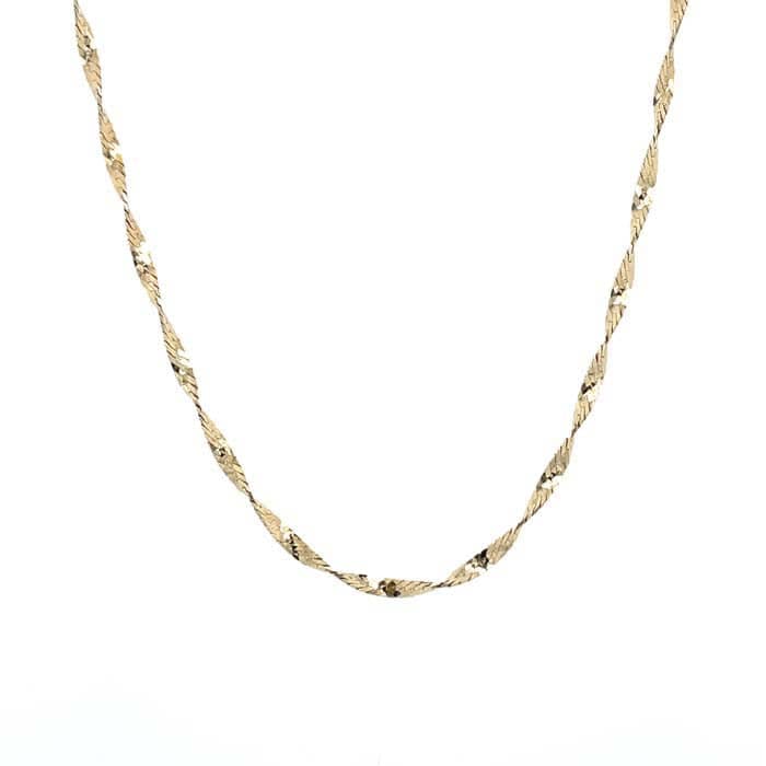 Estate 20" Twisted Herringbone Chain Necklace in 14K Yellow Gold
