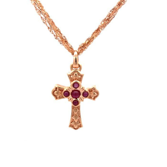 Load image into Gallery viewer, Estate Ruby Cross Necklace in 14K Rose Gold

