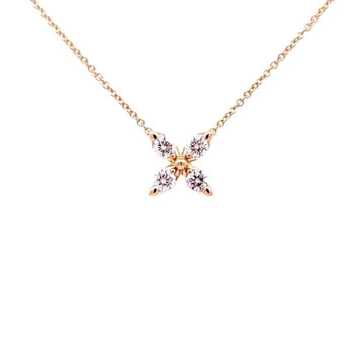 Mountz Collection 4-Petal Flower Station Pendant Necklace in 14K Yellow Gold