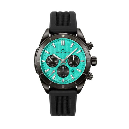 NORQAIN 44mm Adventure Sport Chronograph Limited Edition Automatic Watch with Cerulean Blue Dial in DLC coated Stainless Steel