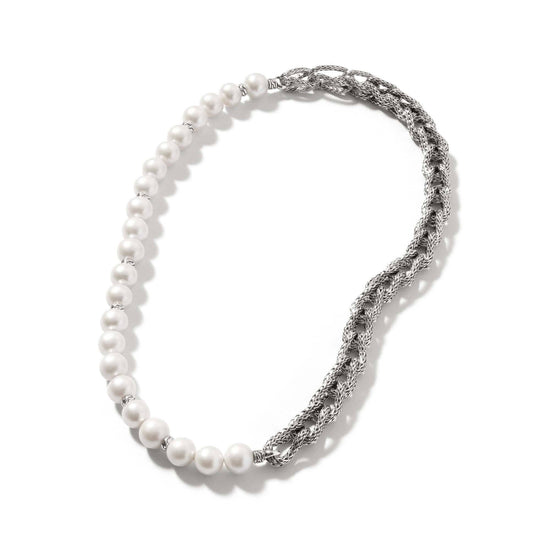 John Hardy Asli Link Chain Pearl Necklace in Sterling Silver