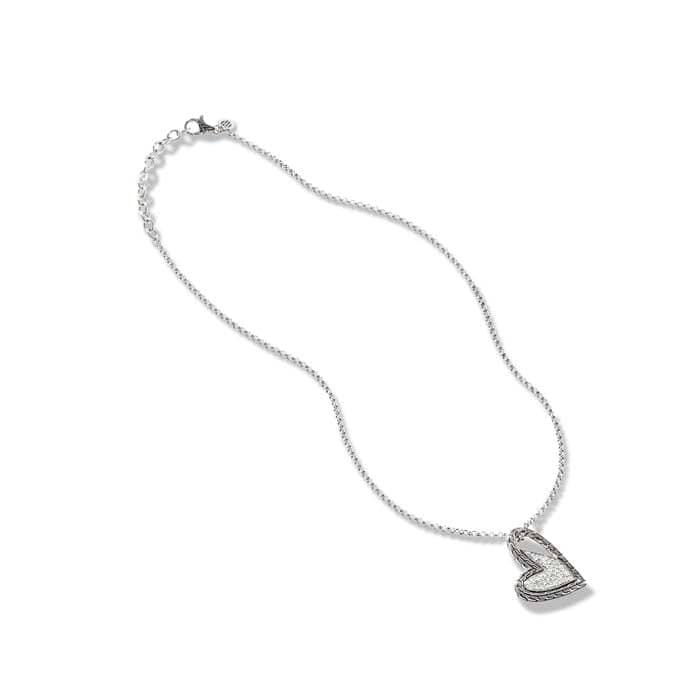 John Hardy .38ctw Classic Chain Manah Sterling Silver Diamond Pave' Pendant on 2mm Mini Rolo Chain Necklace
