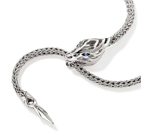 John Hardy Naga Lariat Necklace with Diamonds and Sapphires in Sterling Silver