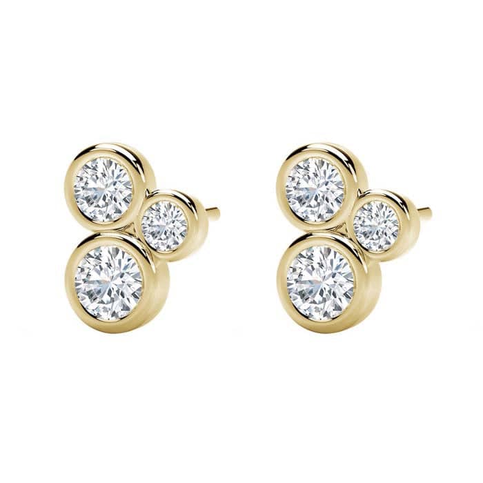 Natalie K Forevermark Diamond 3-Stone Bezel Set Stud Earrings in 18K Yellow Gold