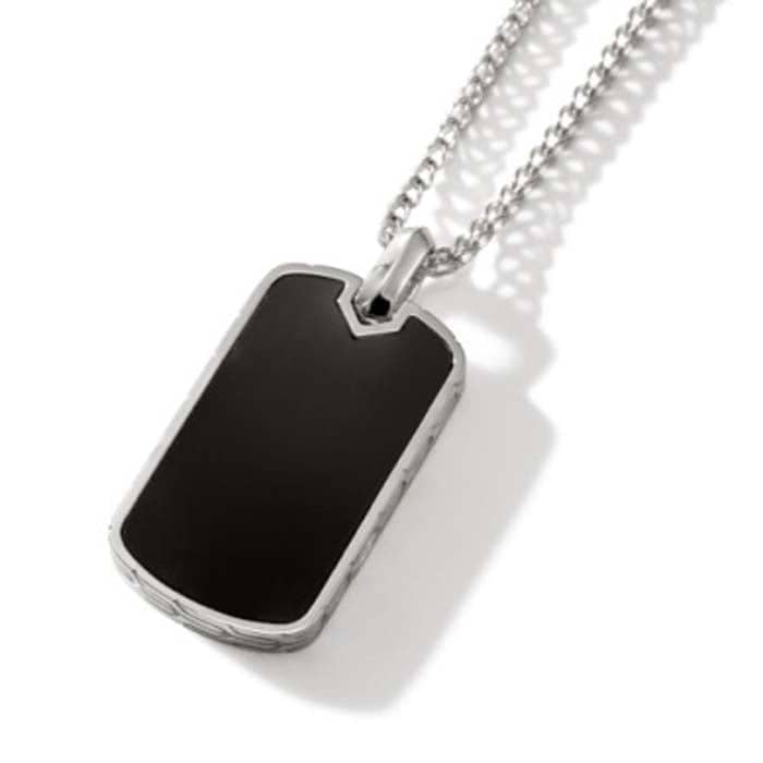 Load image into Gallery viewer, John Hardy Black Onyx ID Pendant on Surf Chain Necklace in Sterling Silver
