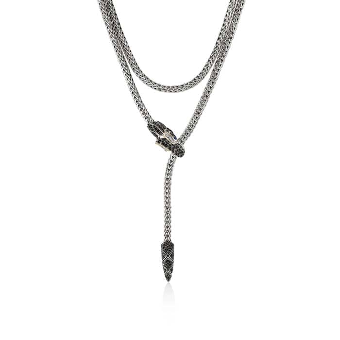 John Hardy Naga Lariat Necklace with Black Sapphires and Black Spinel in Sterling Silver and 18K Yellow Gold