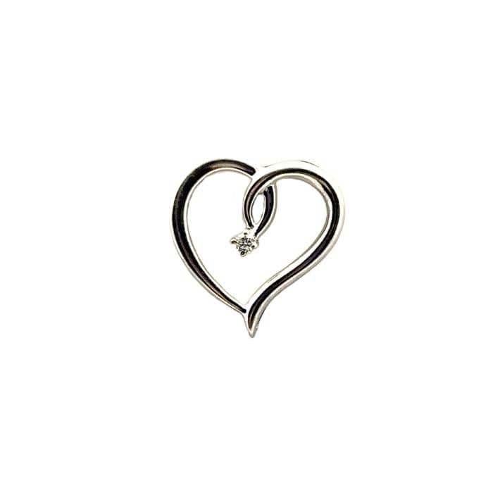 Estate Diamond Open Work Heart Pendant Necklace in Sterling Silver