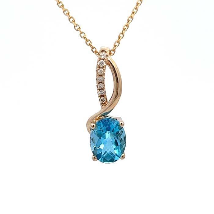 Load image into Gallery viewer, Mountz Collection Swiss Blue Topaz and Diamond Pendant in 14K Yellow Gold
