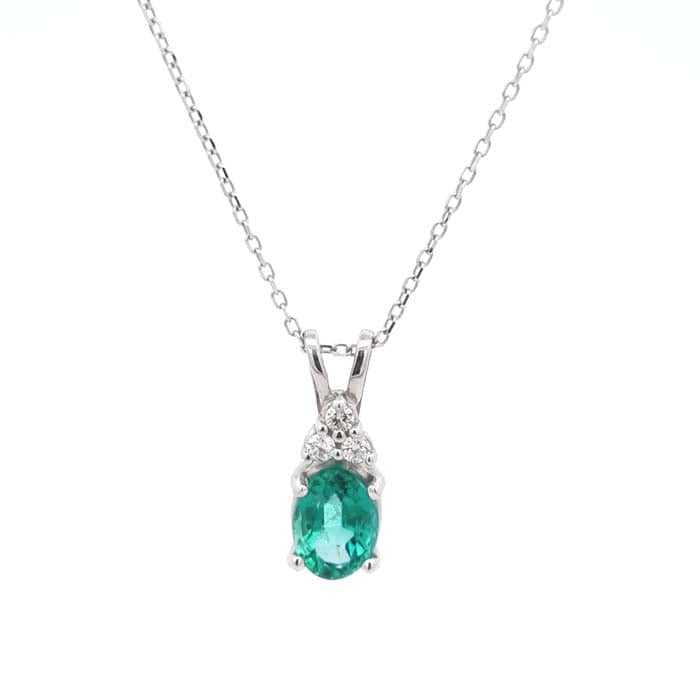 Load image into Gallery viewer, Mountz Collection Oval Emerald and Diamond Pendant in 14K White Gold
