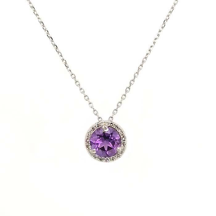 Load image into Gallery viewer, Mountz Collection Amethyst and Diamond Halo Pendant in 14K White Gold
