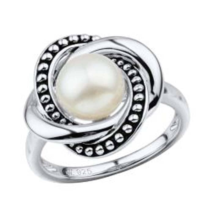 Honora Swirl Bypass Button Pearl Ring in Sterling Silver