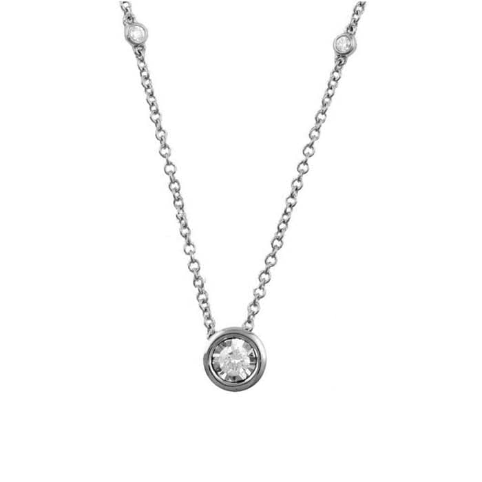 Mountz Collection 1/10CTW Bezel Illusion Solitaire Pendant on Diamond Accent Chain in 14K White Gold