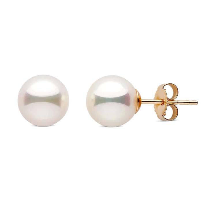 Load image into Gallery viewer, Mountz Collection 9MM White/Rose&amp;#39; Cultured Pearl Earrings with 14K Yellow Gold Posts and Backs
