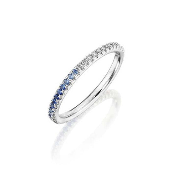 Load image into Gallery viewer, Henri Daussi Ombré Blue Sapphire and Diamond Eternity Wedding Band in 14K White Gold

