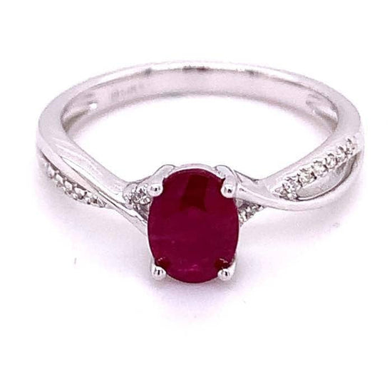 Mountz Collection Oval Ruby Split Shoulder Bypass Ring in 14K White Gold