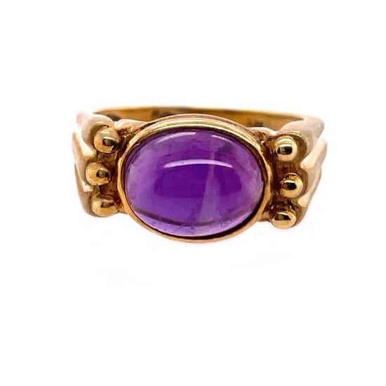 Estate Amethyst Cabochon Ring in 14K Yellow Gold