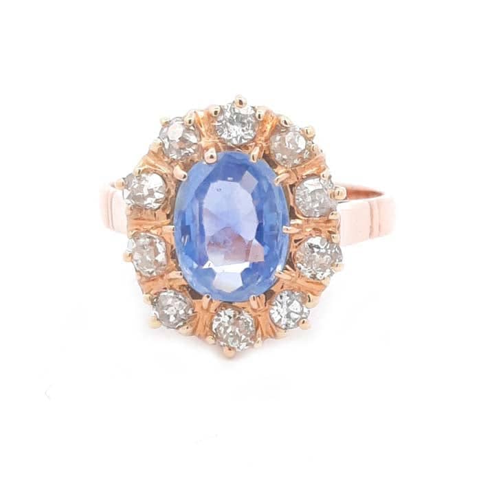 Estate Sapphire and Diamond Ring in 14K Yellow Gold