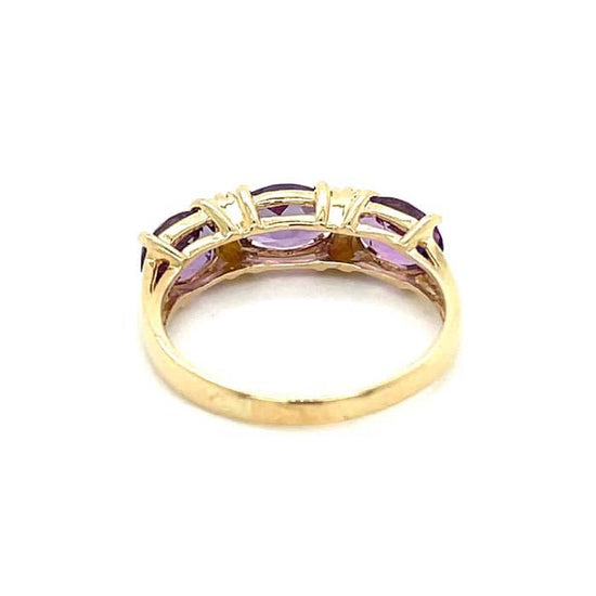 Estate 3-Oval East/West Amethyst Ring in 10K Yellow Gold
