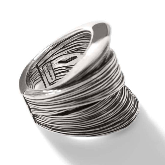 Load image into Gallery viewer, John Hardy Bamboo Striated Band Wide Ring in Stering Silver, Size 8

