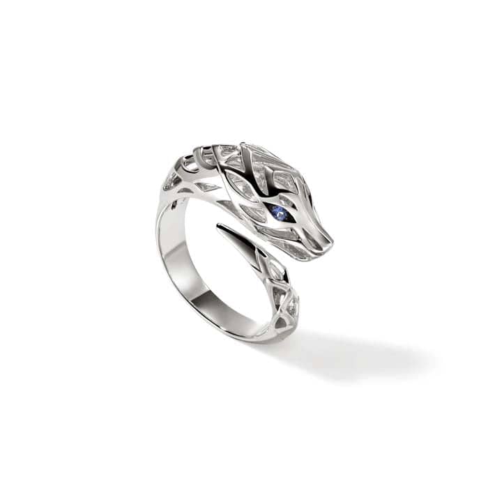 Load image into Gallery viewer, John Hardy Naga Bypass Ring with Sapphires in Sterling Silver
