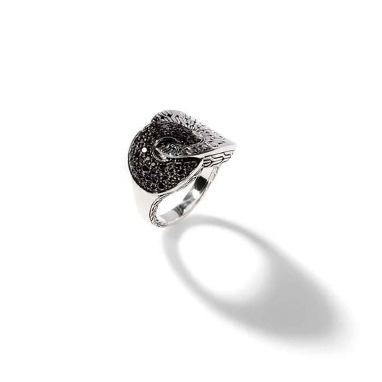 Load image into Gallery viewer, John Hardy Classic Chain Radial Ring with Black Sapphires in Sterling Silver

