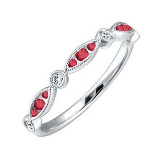 Mountz Collection Ruby and Diamond Stackable Ring in 14K White Gold
