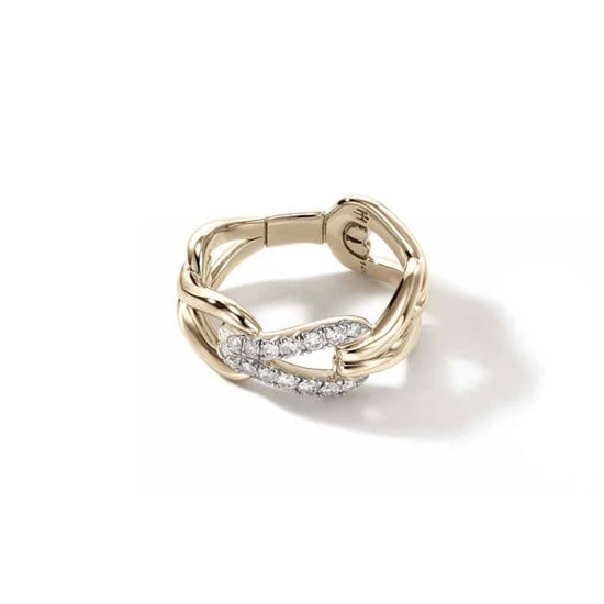 Load image into Gallery viewer, John Hardy Surf Pavé Link Ring in 14K Yellow Gold
